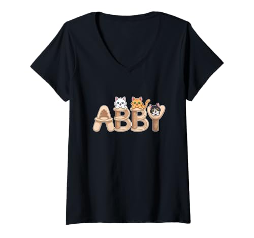 Damen Abby Katzenbäume – Personalisierte süße Namens-Wortkunst T-Shirt mit V-Ausschnitt von Family Heritage Gifts