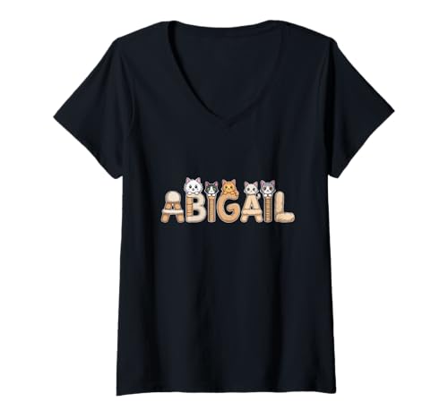 Damen Abigail Katzenbäume – Personalisierte süße Namens-Wortkunst T-Shirt mit V-Ausschnitt von Family Heritage Gifts