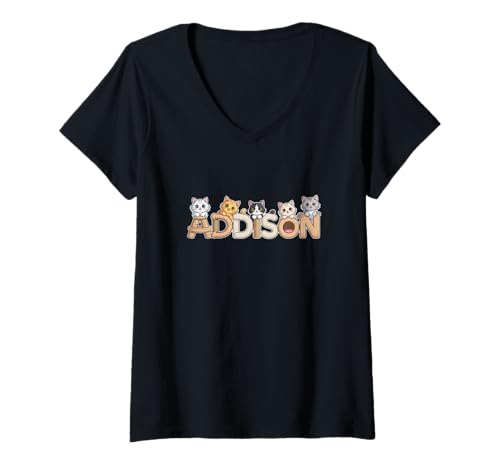 Damen Addison Kratzbäume – Personalisierte süße Namens-Wortkunst T-Shirt mit V-Ausschnitt von Family Heritage Gifts