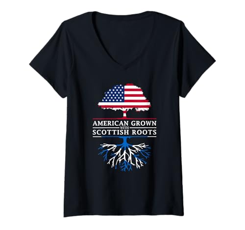 Damen Amerikanisch angebaut mit schottischen Wurzeln - Schottland T-Shirt mit V-Ausschnitt von Family Heritage Gifts