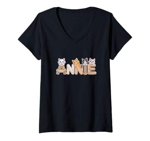 Damen Annie Cat Trees – Personalisierte süße Namens-Wortkunst T-Shirt mit V-Ausschnitt von Family Heritage Gifts