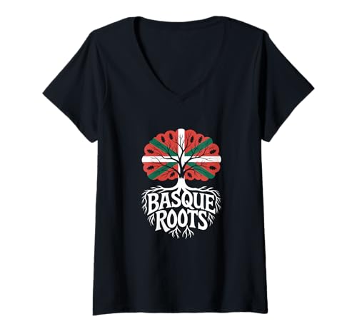 Damen Basque Roots – Baskische Flagge, Farben, Stammbaum-Souvenir T-Shirt mit V-Ausschnitt von Family Heritage Gifts