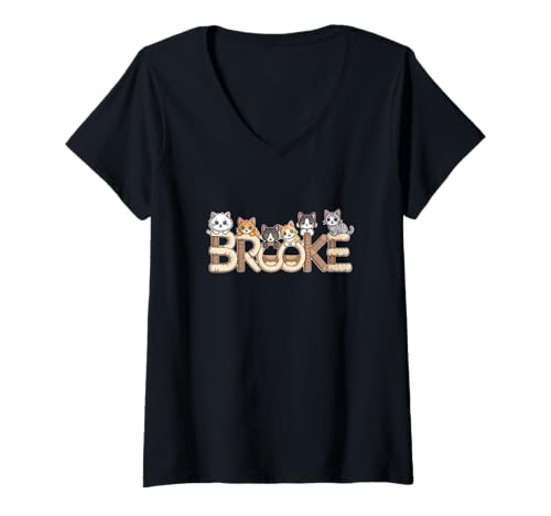 Damen Brooke Katzenbäume, personalisierbar, niedlicher Name T-Shirt mit V-Ausschnitt von Family Heritage Gifts