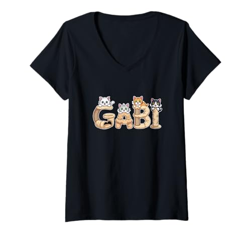 Damen Gabi Kratzbäume – Personalisierte süße Namens-Wortkunst T-Shirt mit V-Ausschnitt von Family Heritage Gifts