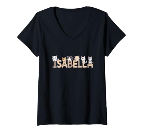 Damen Isabella Kratzbäume – personalisierbar, niedlicher Name Wortkunst T-Shirt mit V-Ausschnitt von Family Heritage Gifts