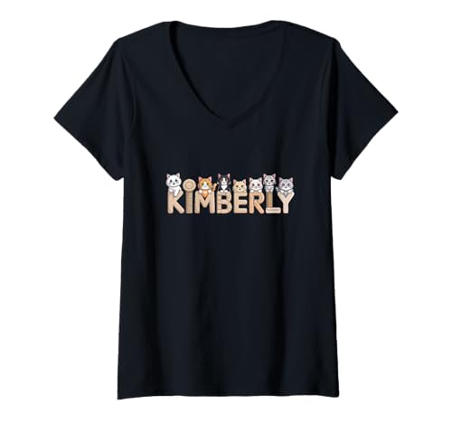 Damen Kimberly Katzenbäume – Personalisierte süße Namens-Wortkunst T-Shirt mit V-Ausschnitt von Family Heritage Gifts
