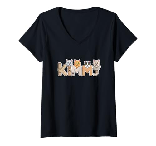 Damen Kimmy Kratzbäume – Personalisierte süße Namens-Wortkunst T-Shirt mit V-Ausschnitt von Family Heritage Gifts