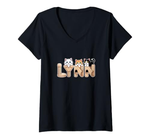 Damen Lynn Kratzbäume – Personalisierte süße Namens-Wortkunst T-Shirt mit V-Ausschnitt von Family Heritage Gifts