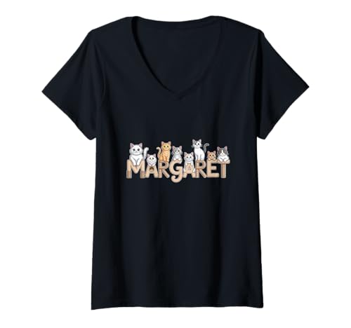Damen Margaret Kratzbäume – personalisierbar, niedlicher Name Wortkunst T-Shirt mit V-Ausschnitt von Family Heritage Gifts