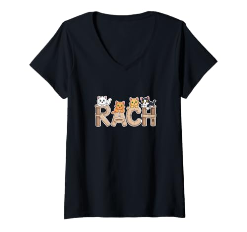 Damen Rach Kratzbäume – Personalisierte süße Namens-Wortkunst T-Shirt mit V-Ausschnitt von Family Heritage Gifts