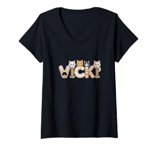 Damen Vicki Kratzbäume – Personalisierte süße Namens-Wortkunst T-Shirt mit V-Ausschnitt von Family Heritage Gifts