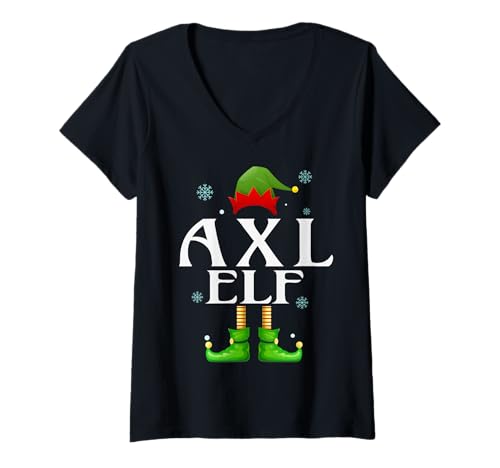 Damen AXL Elf Xmas Lustiges Familienpassendes Weihnachtsfest für Herren AXL T-Shirt mit V-Ausschnitt von Family Holiday Matching Christmas Elf Gifts.