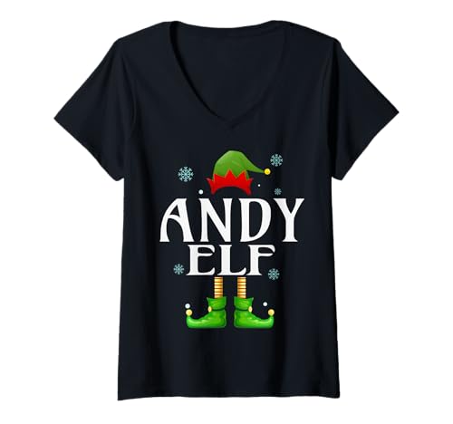 Damen Andy Elf Xmas Funny Herren Familie Matching Christmas Andy T-Shirt mit V-Ausschnitt von Family Holiday Matching Christmas Elf Gifts.