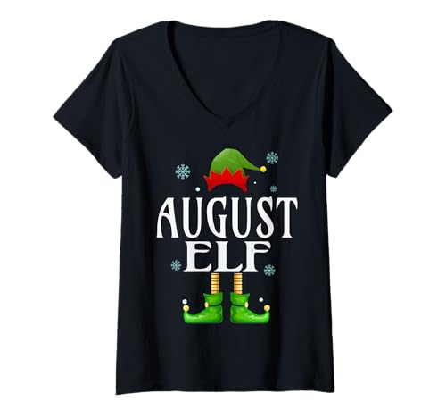 Damen August Elfe Xmas Lustig Herren Familie Passende Weihnachten August T-Shirt mit V-Ausschnitt von Family Holiday Matching Christmas Elf Gifts.