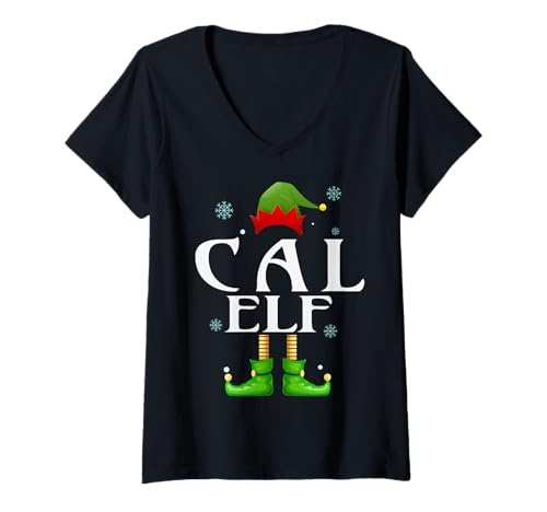 Damen Cal Elf Xmas Lustiges Familienpassendes Weihnachts-Cal für Herren T-Shirt mit V-Ausschnitt von Family Holiday Matching Christmas Elf Gifts.