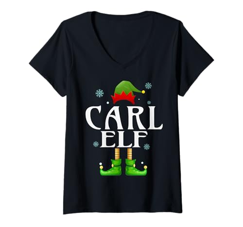 Damen Carl Elf Xmas Funny Herren Familie Matching Christmas Carl T-Shirt mit V-Ausschnitt von Family Holiday Matching Christmas Elf Gifts.