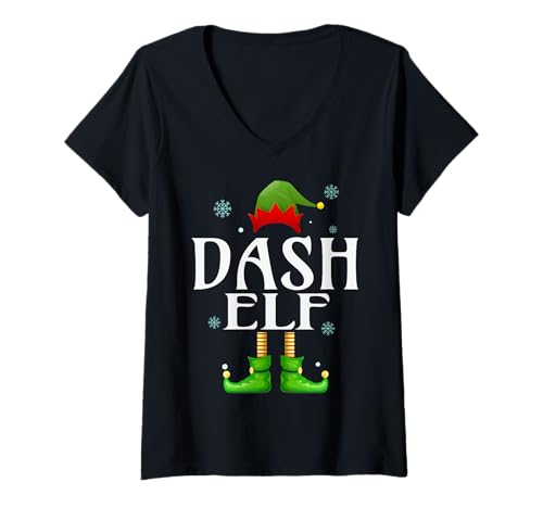 Damen Dash Elf Xmas Funny Herren Familie Matching Christmas Dash T-Shirt mit V-Ausschnitt von Family Holiday Matching Christmas Elf Gifts.