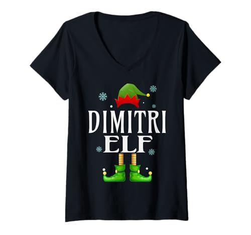Damen Dimitri Elf Xmas Lustig Herren Familie Passende Weihnachten T-Shirt mit V-Ausschnitt von Family Holiday Matching Christmas Elf Gifts.