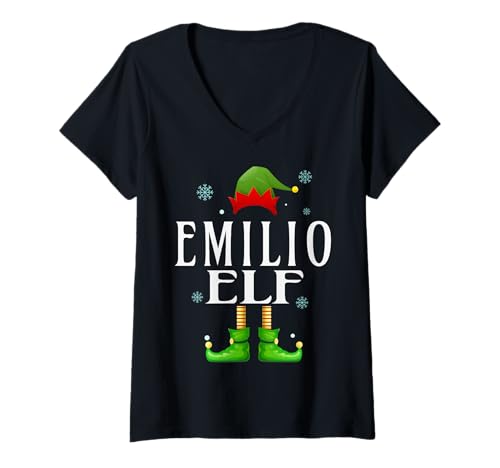 Damen Emilio Elf Xmas Funny Herren Familie Matching Christmas Emilio T-Shirt mit V-Ausschnitt von Family Holiday Matching Christmas Elf Gifts.