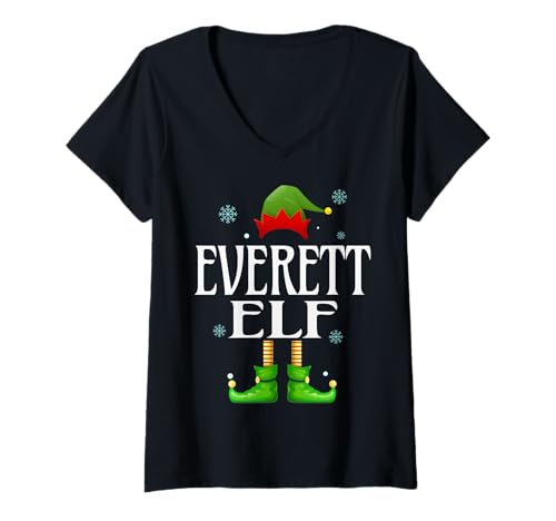 Damen Everett Elf Xmas Lustig Herren Familie Passende Weihnachten T-Shirt mit V-Ausschnitt von Family Holiday Matching Christmas Elf Gifts.