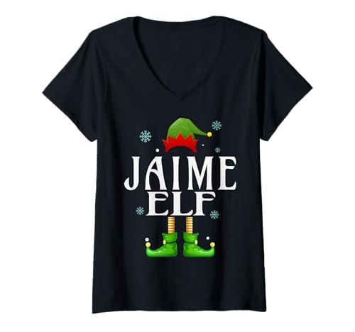 Damen Jaime Elf Xmas Funny Herren Familie Matching Christmas Jaime T-Shirt mit V-Ausschnitt von Family Holiday Matching Christmas Elf Gifts.