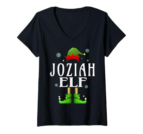 Damen Joziah Elf Xmas Lustig Herren Familie Passende Weihnachten Joziah T-Shirt mit V-Ausschnitt von Family Holiday Matching Christmas Elf Gifts.