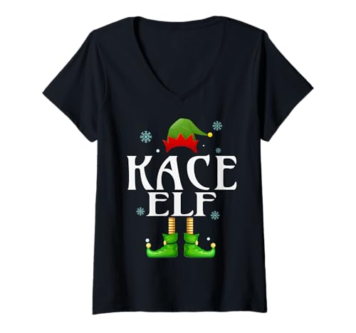 Damen KACE Elf Xmas Lustiger Herren Familie Matching Christmas KACE T-Shirt mit V-Ausschnitt von Family Holiday Matching Christmas Elf Gifts.