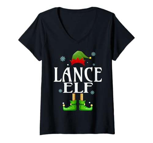 Damen Lance Elf Xmas Lustige Herren Familie Passende Weihnachten Lance T-Shirt mit V-Ausschnitt von Family Holiday Matching Christmas Elf Gifts.