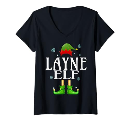 Damen Layne Elf Xmas Lustige Herren Familie Passende Weihnachten Layne T-Shirt mit V-Ausschnitt von Family Holiday Matching Christmas Elf Gifts.