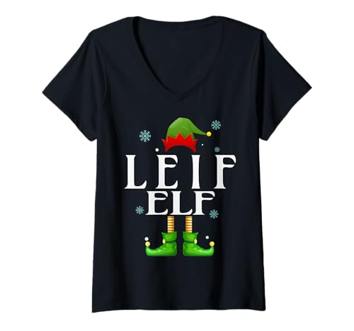 Damen Leif Elf Xmas Lustig Herren Familie Passende Weihnachten Leif T-Shirt mit V-Ausschnitt von Family Holiday Matching Christmas Elf Gifts.