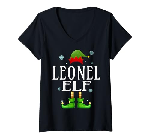 Damen Leonel Elf Xmas Lustig Herren Familie Passende Weihnachten Leonel T-Shirt mit V-Ausschnitt von Family Holiday Matching Christmas Elf Gifts.