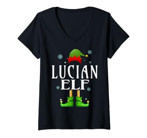 Damen Lucian Elf Xmas Funny Herren Familie Matching Christmas Lucian T-Shirt mit V-Ausschnitt von Family Holiday Matching Christmas Elf Gifts.