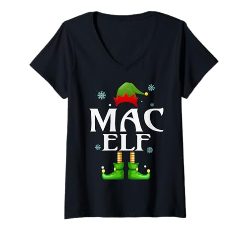 Damen MAC Elf Xmas Lustiges Familienpassendes Weihnachts-MAC für Herren T-Shirt mit V-Ausschnitt von Family Holiday Matching Christmas Elf Gifts.