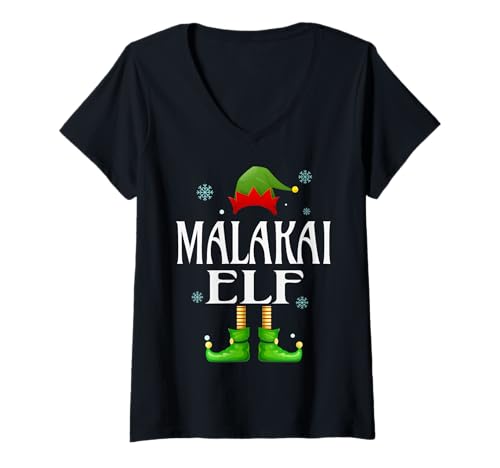 Damen Malakai Elfe Xmas Lustig Herren Familie Matching Weihnachten T-Shirt mit V-Ausschnitt von Family Holiday Matching Christmas Elf Gifts.