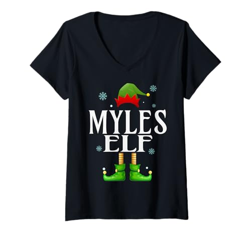Damen Myles Elf Xmas Funny Herren Familie Matching Christmas Myles T-Shirt mit V-Ausschnitt von Family Holiday Matching Christmas Elf Gifts.