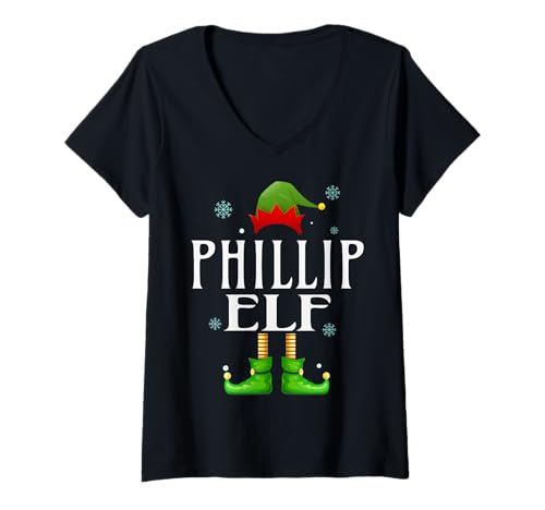 Damen Phillip Elf Xmas Funny Herren Familie Matching Christmas T-Shirt mit V-Ausschnitt von Family Holiday Matching Christmas Elf Gifts.