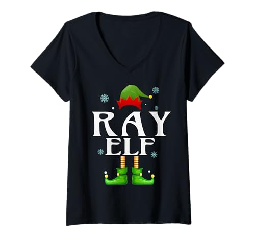 Damen RAY Elf Xmas Lustiges Familienpassendes Weihnachts-RAY für Herren T-Shirt mit V-Ausschnitt von Family Holiday Matching Christmas Elf Gifts.