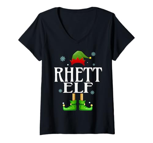 Damen Rhett Elf Xmas Funny Herren Familie Matching Christmas Rhett T-Shirt mit V-Ausschnitt von Family Holiday Matching Christmas Elf Gifts.