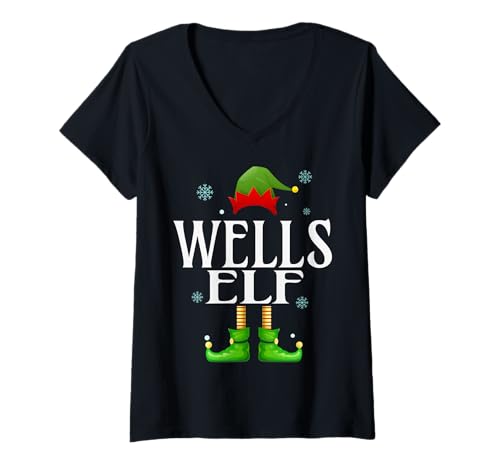 Damen Wells Elf Xmas Lustige Herren Familie Passende Weihnachten Wells T-Shirt mit V-Ausschnitt von Family Holiday Matching Christmas Elf Gifts.