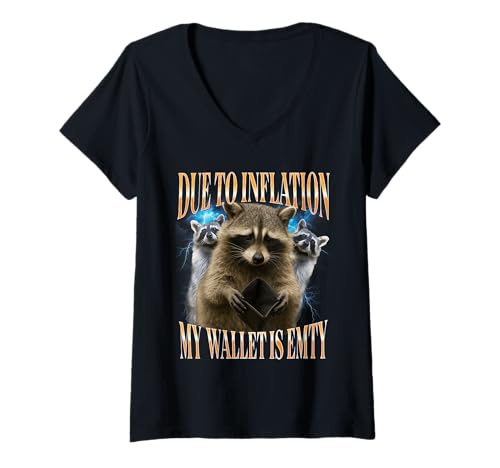 Damen Funny Sarcastic Inflation Wallet Raccoon T-Shirt mit V-Ausschnitt Damen Funny Sarcastic Inflation Wallet Raccoon T-Shirt mit V-Ausschnitt von Family Inflation Parody