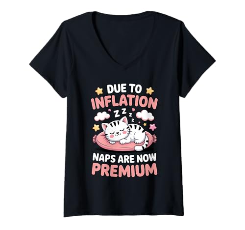 Damen Lustige, sarkastische Katze zum Aufblasen T-Shirt mit V-Ausschnitt Damen Lustige, sarkastische Katze zum Aufblasen T-Shirt mit V-Ausschnitt von Family Inflation Parody