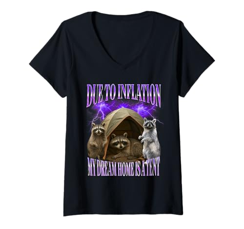Damen Lustiges sarkastisches Aufblaszelt Waschbär T-Shirt mit V-Ausschnitt Damen Lustiges sarkastisches Aufblaszelt Waschbär T-Shirt mit V-Ausschnitt von Family Inflation Parody
