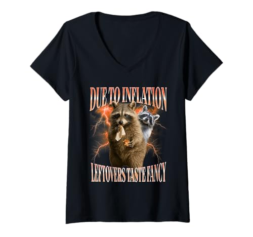 Damen Wegen der Inflation Lustiger sarkastischer Inflation Waschbär-Humor T-Shirt mit V-Ausschnitt Damen Wegen der Inflation Lustiger sarkastischer Inflation Waschbär-Humor T-Shirt mit V-Ausschnitt von Family Inflation Parody
