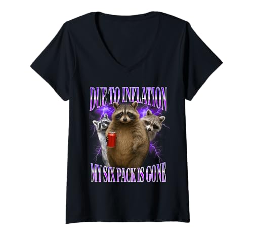Damen Wegen der Inflation Lustiger sarkastischer Inflationshumor Waschbär T-Shirt mit V-Ausschnitt Damen Wegen der Inflation Lustiger sarkastischer Inflationshumor Waschbär T-Shirt mit V-Ausschnitt von Family Inflation Parody