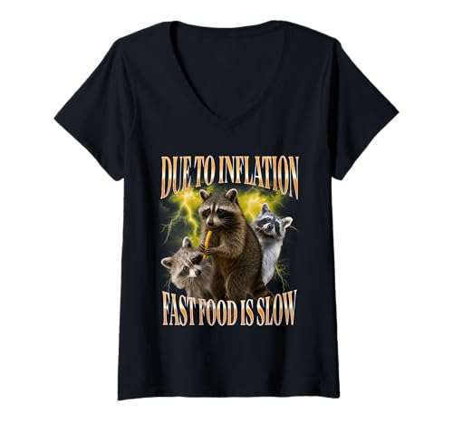 Damen Wegen der Inflation Lustiger sarkastischer Inflationshumor Waschbär T-Shirt mit V-Ausschnitt Damen Wegen der Inflation Lustiger sarkastischer Inflationshumor Waschbär T-Shirt mit V-Ausschnitt von Family Inflation Parody