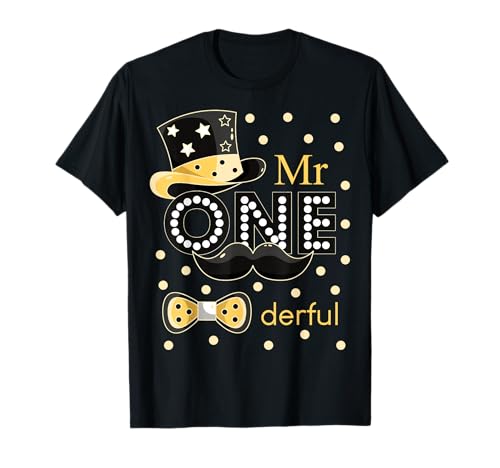 Mr ONEderful Schnurrbart Hut Baby Junge Outfit 1. Geburtstag Party T-Shirt von Family Look 1 Year Old Black Decorations Gifts