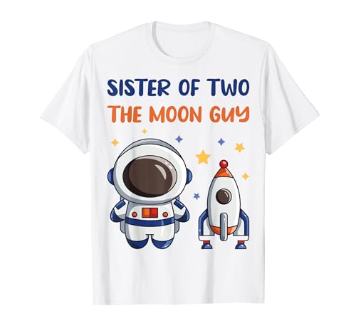 Sister of Two the Moon Guy Outfit Boy Space 2. Geburtstag T-Shirt von Family Look 2 Year Old Astronaut Decoration Gifts
