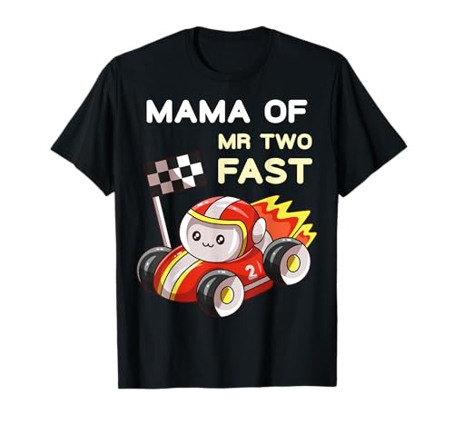Mama of Mr. Two Fast Boy 2. Geburtstag Rennwagen-Outfit T-Shirt von Family Look 2 Year Old Racecar Decorations Gifts