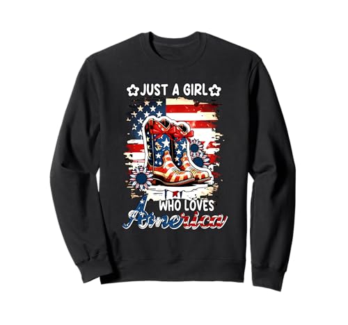 A Girl Loves America 4th Of July US Flag Boots Patriotic Sweatshirt von Family Lover 4th Of July Costume