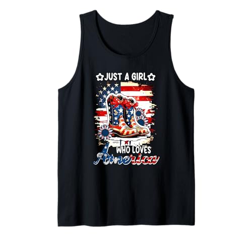 A Girl Loves America 4th Of July US Flag Boots Patriotic Tank Top von Family Lover 4th Of July Costume